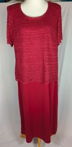 VTG Helene Blake 18W Red Lace Overlay Maxi Formal Evening Dress Short Sleeved - Picture 1 of 6