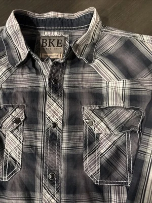 Camisa BKE Western Para Hombre Mediana Púrpura A Cuadros Calce Atlético Abotonada Perla A Presión Foto 1 de 4