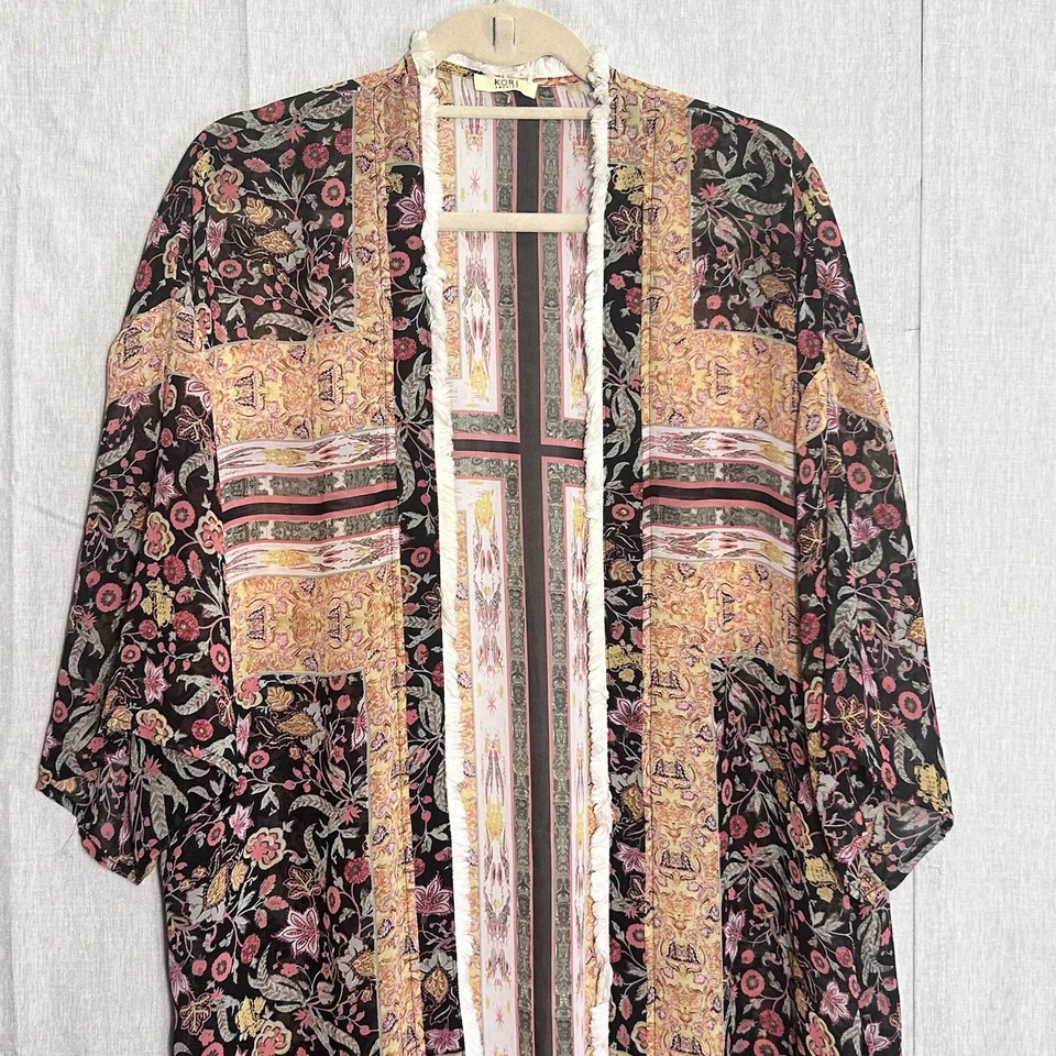 Cardigã aberto KORI AMERICA pequeno/médio quimono espanador floral multicolorido (A) - Imagem 1 de 4