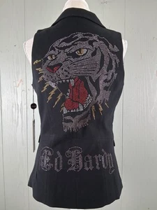 Ed Hardy Christian Audigier Rhinestone Tiger Vest Jacket Women One Size NWT  Y2K - Picture 1 of 14