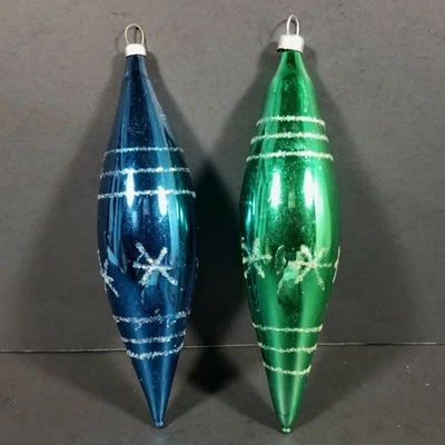 De Colección Torpedo Lágrima Vidrio Adorno de Navidad Lote Set 5" Azul Verde Brillo Estrella Foto 1 de 4