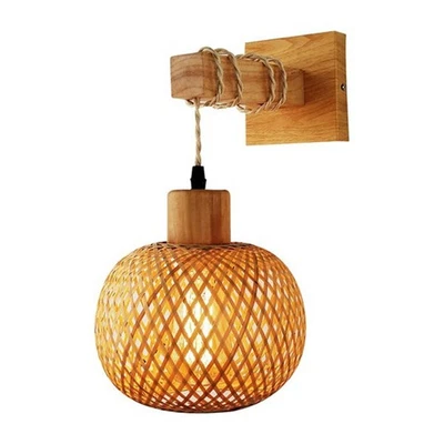 Retro Japanese  Bamboo Bedside Wall Lamp Restaurant Rattan Lampmine Bedroom6172 - Image 1 of 4