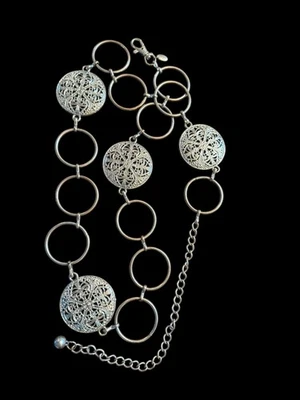 "Cinturón de cadena medallón de metal vintage cintura cadera joyería máximo 46"" ajustable" Foto 1 de 4