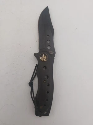 Talheres de gelo táticos pretos faca reta emblema lobo com cabo (usado) - Imagem 1 de 4