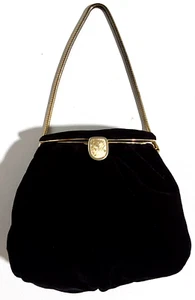 Vintage Black Velvet Evening Bag Pouch with Snake Chain Handle - Picture 1 of 6