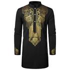 Casual Abaya Robe Fashion Ethnic Print Stand Collar Youth Mid-length Shirt Coat