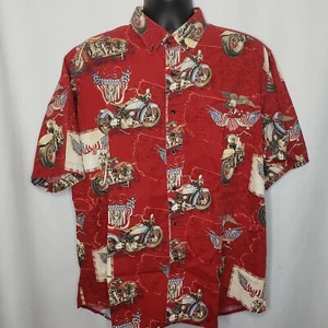 RedHead XL Motorcycles Patriotic Eagles Flag Cotton Button Shirt U.S. Map Mens - Bild 1 von 9