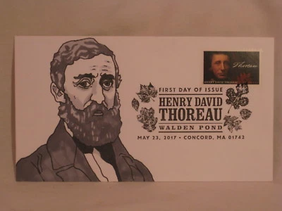  Henry David Thoreau retrato original arte renderizado a mano sobre FDC primer día  Foto 1 de 2