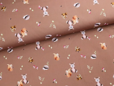 SOFTSHELL Stoff Nano Stoff Meterware winddicht Waldtiere auf BRAUN EUR 18,98/m - Bild 1 von 2