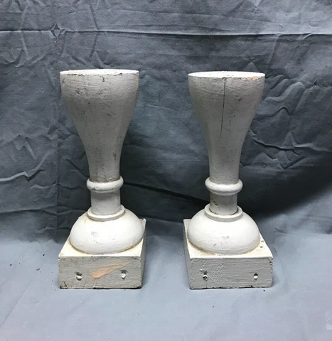 Pair 10" Turned Wood Shabby Balusters Thick Chunky Candle Holders VTG 1748-22B Cover