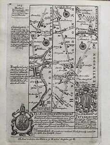 1720 Tempsford - St Neots - Stilton - Peterborough Road Map by Emanuel Bowen - Picture 1 of 2