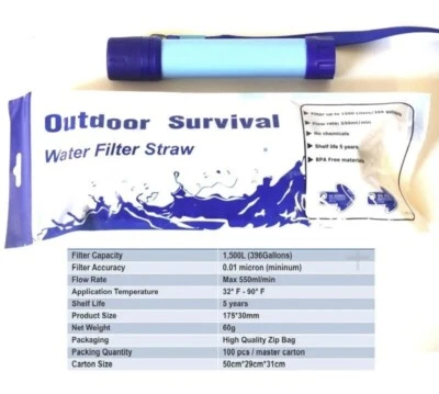 2X Purificador de filtración de paja de filtro de agua portátil personal para supervivencia al aire libre Foto 1 de 4