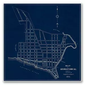 Blueprint MAP of GEORGETOWN, Washington DC circa 1874 Vintage Style Print 24x24 - Picture 1 of 10