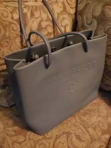 Marc Jacobs Logo Shopper East West Tote Bag Leather Shadow Blue Gray And Dustbag - Picture 1 of 24