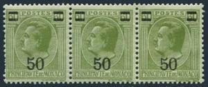 Monaco 94 strip/3, MNH. Albert I, new value 1928. - Picture 1 of 1