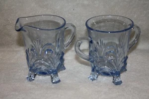 Largo Light Blue 4 Footed Creamer and Sugar Set - Picture 1 of 9