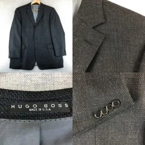 Hugo Boss Rossellini Wool Silk Blend Sport Coat Blazer Mens 48L Blue Black USA - Picture 1 of 14
