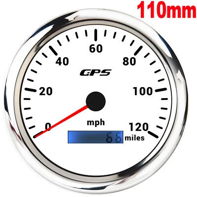 110mm White GPS Speedometer 0-120MPH Gauge 7 Colors LED for Motorcycles Boat Car - Image 1 of 4