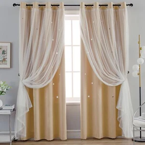 Anytime Girls Bedroom Curtains Hollow-Star Blackout Curtains for Kids Room Da... - Picture 1 of 8