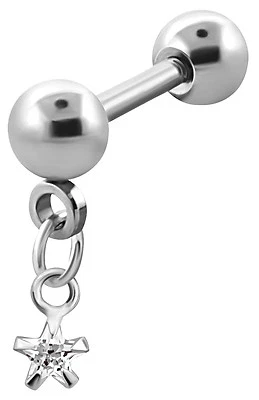 Piercing Orecchio Helix Trago Lobo Spina Asta IN Acciaio + Pietra Stella - Immagine 1 di 2