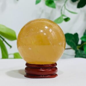 122g Natural Yellow Iceland Spar Quartz Sphere Crystal Ball Energy Healing