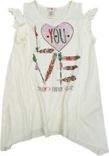 Kandy Kiss Girls' graphics  Love You Ruffle Cold Shoulder T-Shirt Ivory Large
