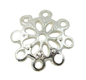 20 Round Flower Holed Bead Caps 15mm Bright Silver Jewelry Findings 37887-225 - Picture 1 of 1