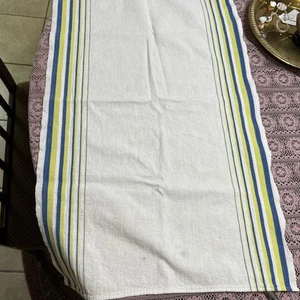 Toalla de cocina vintage Startex Mills algodón/lino azul/verde a rayas - Imagen 1 de 5
