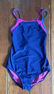 Speedo Girl's Swimsuit One Piece Solid Cross Back Multi Straps Navy, 16 - Picture 1 of 7