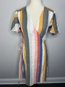 Neu gewidmetes Wickelkleid Bio Baumwolle Freizeit Gr. Medium bunte Streifen Midi - Bild 1 von 11