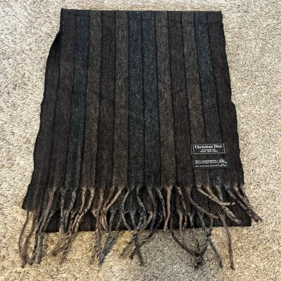 Christian Dior 100% ягненка шерсти клетку шарф унисекс коричневая смесь полоски - Изображение 1 из 4