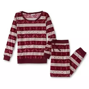 PINK PLUS SIZE 2X PAJAMA SET RED WINE DEER SNOWFLAKES SOFT WARM FLEECE NEW - Picture 1 of 3