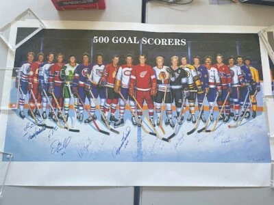 500 GOAL CLUB 23x38 SIGNED LITHO 16 SIGNATURES LEWIS MAURICE RICHARD GORDIE HOWE - Image 1 of 4