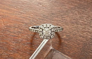 JTW 10k White Gold .60ctw Diamond Engagement Ring Halo Round Sz 7 - Picture 1 of 9