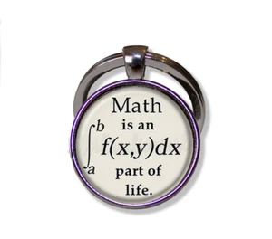 Life is an Integral Part of Life Mathematics STEM Round Glass Pendant KEY RING - Picture 1 of 7