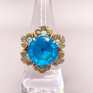 Anello Cocktail Vintage Costume Gioielli Vetro Blu Pietra Strass Regolabile - Foto 1 di 10