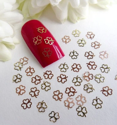 Nail Art Rose Gold Lucky Flower Clover St Patricks Tiny Thin Metal Spangle 50pcs