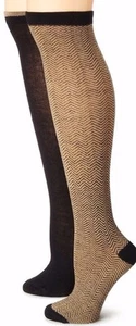 Anne Klein Black/Beige Herringbone 2-Pack Premium Blend Knee High Socks - $25 - Picture 1 of 2