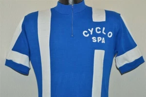 vintage 60s CYCLO SPA BLUE WHITE 2 SIDED BICYCLE JERSEY CYCLING t-shirt SMALL S - Picture 1 of 4