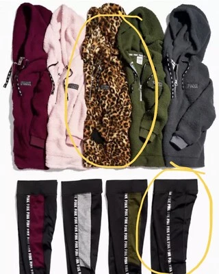 Victoria's Secret ROSA Leopardo Sherpa Sudadera con Capucha Negro Forrado de Vellón Leggings CONJUNTO NUEVO EN PAQUETE Foto 1 de 4