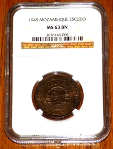 Mozambique 1945 Escudo MS63 BN NGC KM# 74 WWII Era Portugal Africa Colonial Coin - Picture 1 of 5