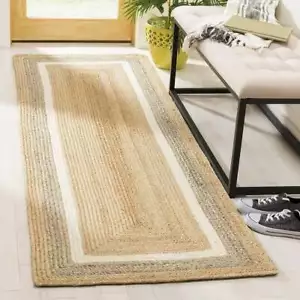 Rug Runner 100% Natural Jute Braided Style Carpet rustic look Modern Area Rug - Picture 1 of 7