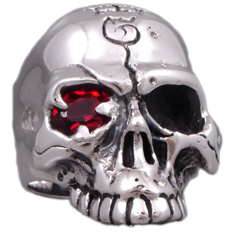Anillo 32g grueso pesado biker king ojo rojo calavera gótico plata esterlina 925 para hombre Foto 1 de 4