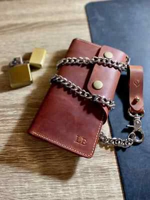 Biker Long Leather Wallet For Men With Chain Cowboy Western Motorcycle Wallet - Image 1 of 4