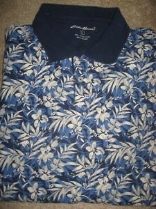 Mens Blue Tan Tropical EDDIE BAUER Golf Polo Shirt Large - Picture 1 of 1