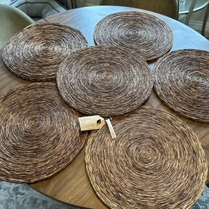 6 manteles individuales Pottery Barn Charger Mesa fibra natural 100 % abacá redondo tejido a mano - Imagen 1 de 17