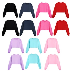 Kids Girls Top Stage Sweatshirt Fashion Pullover Workout Active Tops Sport Gym - Picture 1 of 38