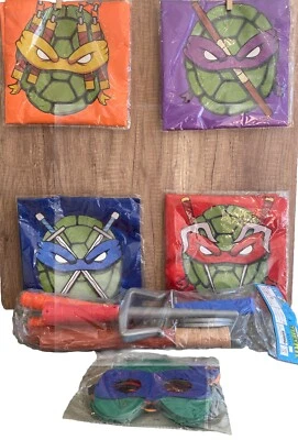 Set of  All 4 Ninja Turtle Superhero Capes Masks & Weapon Dress Up Play Costume - Image 1 of 4