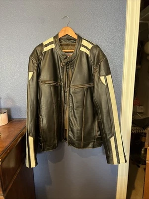 De colección River Road Para Hombres (52) Cuero Búfalo Negro Motociclista Cremallera Pesada Foto 1 de 4