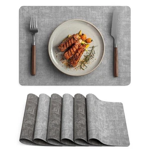 Faux Leather Vinyl Placemats Set of 6 Wipeable Heat Resistant Place Mats 100%... - Picture 1 of 7